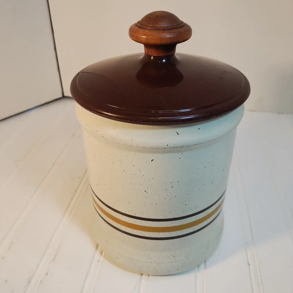 Vintage Canister West Bend Metal Brown Speckled Stripe Set of 4 Retro MCM 1970s